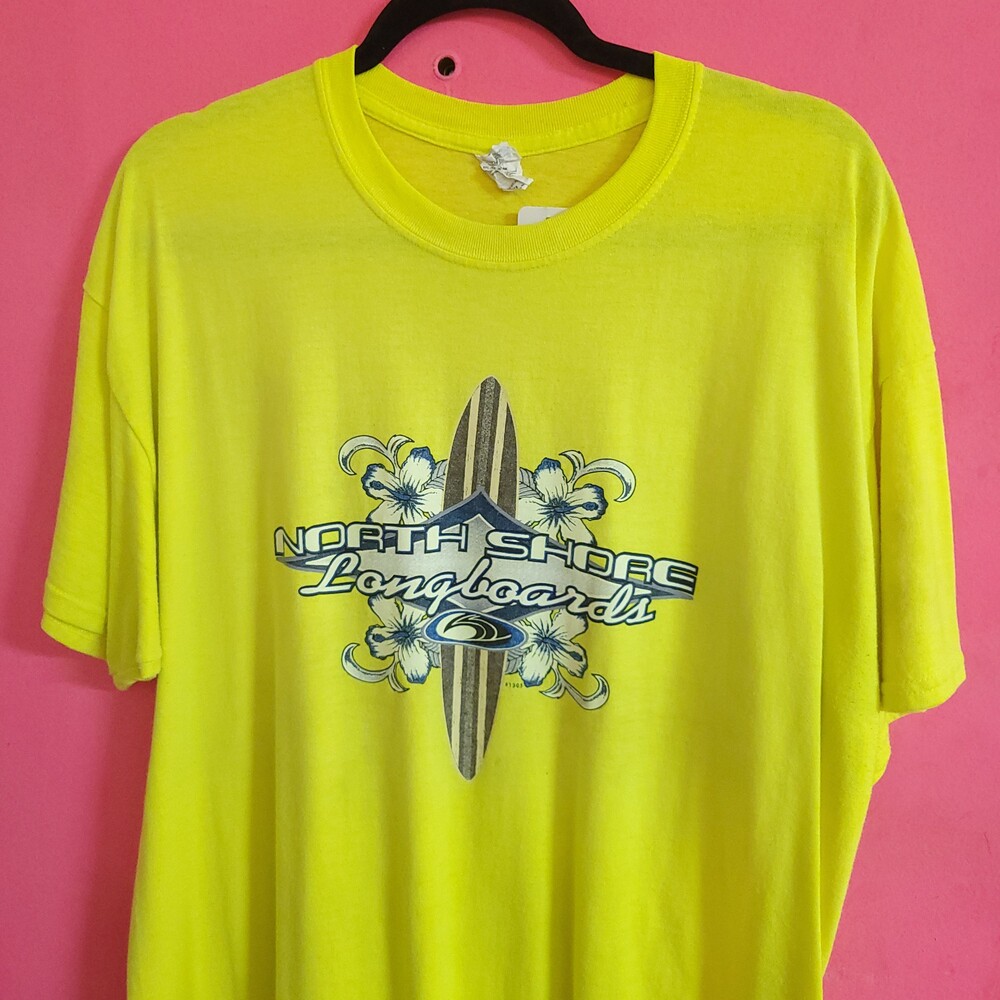 Gildan Yellow Cotton Polyester T-Shirt North Shore Longboards Graphic